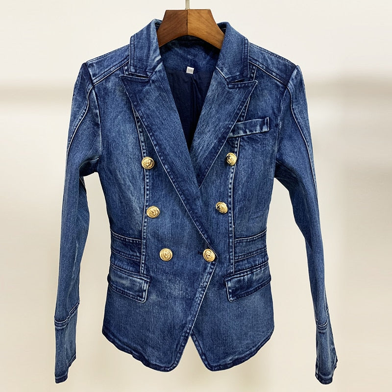 3XL Blue Denim Blazer Jacket Plus Size Women