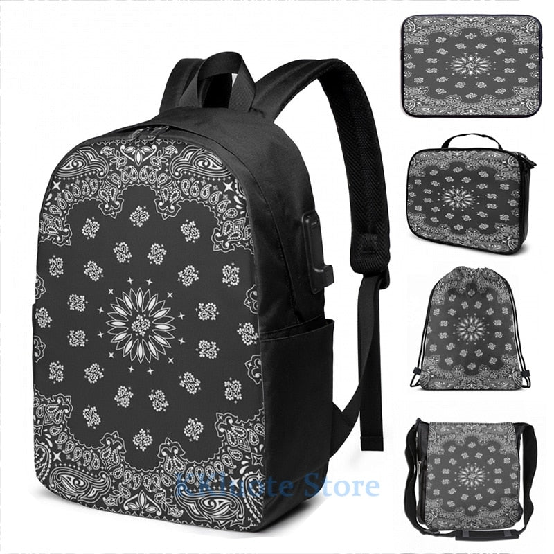 Assorted Black Bandana Print Handkerchief School Bags