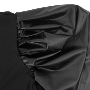 5XL 2 Piece Patchwork Faux Leather Puff Sleeve Top w/ Pants Plus Size Women