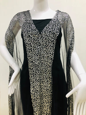 2XL 2 Piece Patchwork Black Sequin Chiffon Mesh Evening Dress V Neck 3//4 Sleee Long Length Plus Size Women