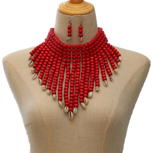 Beaded Shell Earrings and Choker Necklace Set