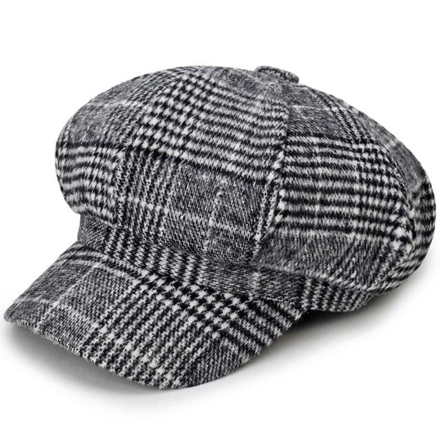 Womens Accessories Plaid Newsboy Cap Gray or Brown