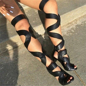 Womens Shoes Lace-Up Leather Thin Heel Gladiator Sandals Blue White or Black