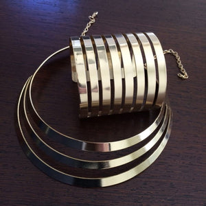 Hollowed Out Torque Necklace & Bangle Cuff Bracelet Women Jewelry