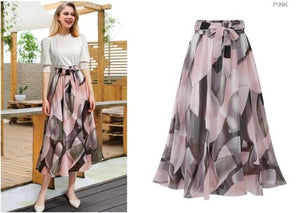 Womens Plus Size Pink Geometric Print Chiffon Skirt