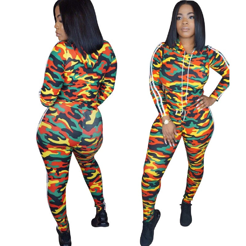 2XL Camouflage Print 2 Piece Set Pullover Hoodie w/Leggings